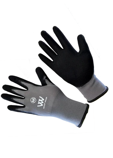 Woof Wear Summer Yard Glove in grey, stretch polyester liner with latex and nitrile dipped palm