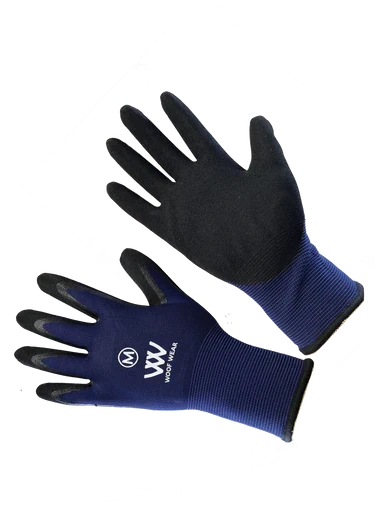 Woof Wear summer yard glove in navy, large, nitrile dipped palm with breathable knitted back