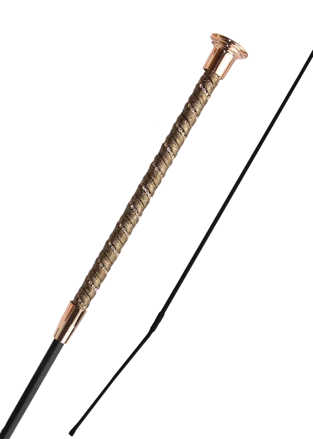 Woof Wear Twisted dressage whip in cappuccino, crystal-set shimmer grip and 10cm flick