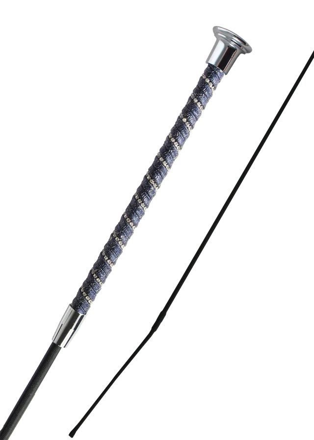 Woof Wear Twisted dressage whip in navy and silver, crystal-set shimmer grip