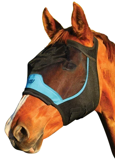 Woof Wear UV fly mask without ears in black, extra small, vision mesh and contoured nose seal